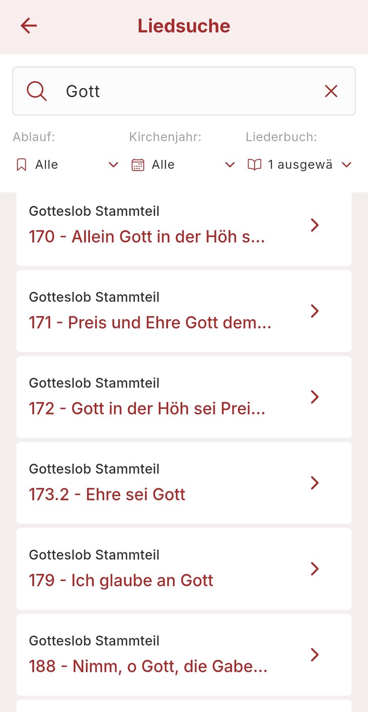 Oder nach Text suchen — Bildschirm der ecantore goAPP